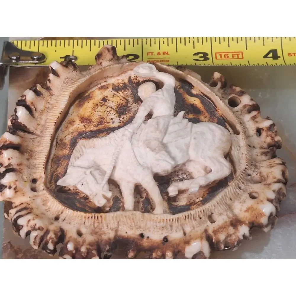 1982 Ben C Barto Carved Elk Horn Belt Buckle #141 Western Folk Art - Stunning!
